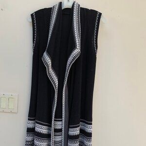 Sleeveless Sweater Vest Duster Cotton Sz S Open Front Long Drape Black
